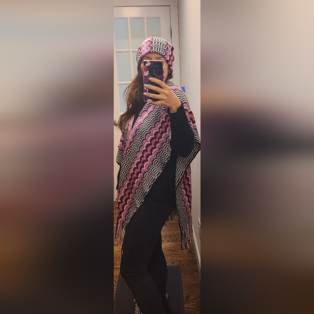 Missoni wool blend poncho and hat set